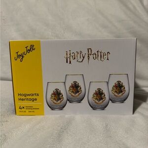 NEW Joy Jolt Harry Potter Set of 4 Stemless Wine Glasses Hogwarts Heritage NIB
